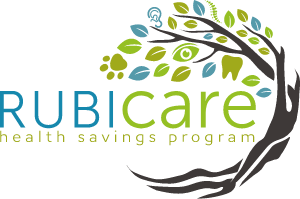 Logo of Rubicare Health Savings Plan, illustrating how members can save on dental implants.