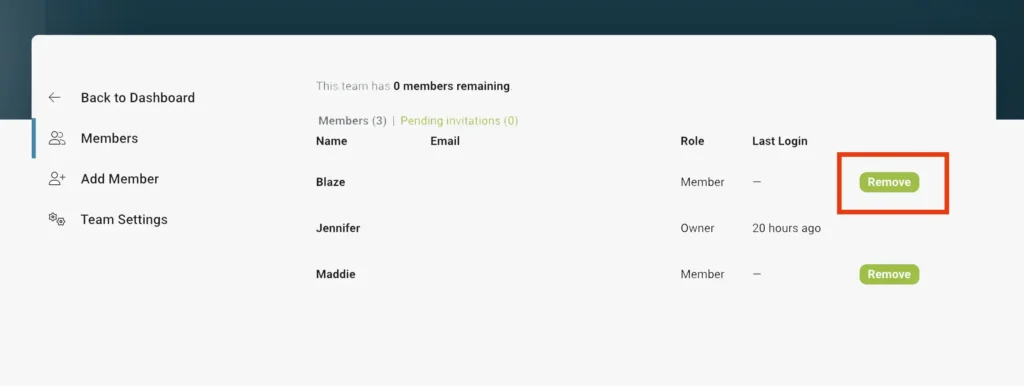 Removing members from a Rubicare family or business subscription in account dashboard