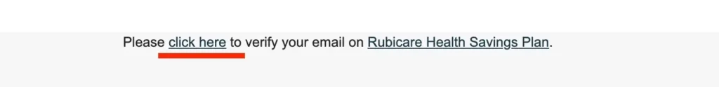 "Email verification prompt with a clickable link for Rubicare Subscription."