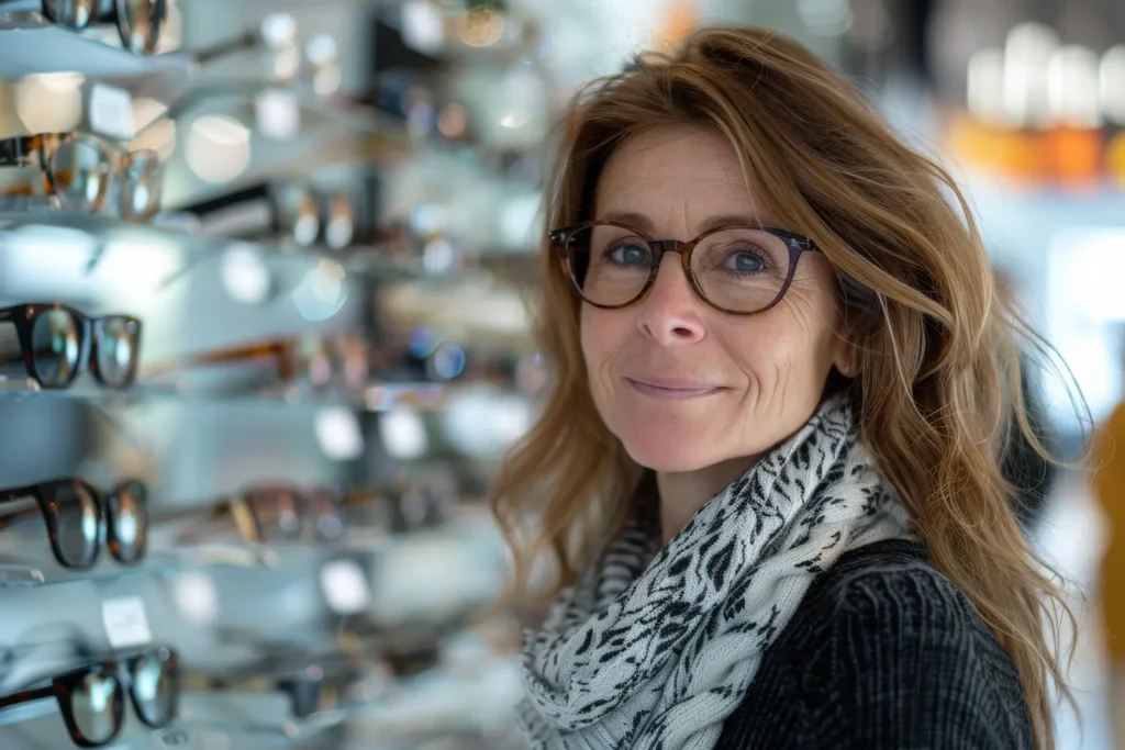 Woman exploring eyewear options after an eye exam, supported by Rubicare's Health Savings Plan.